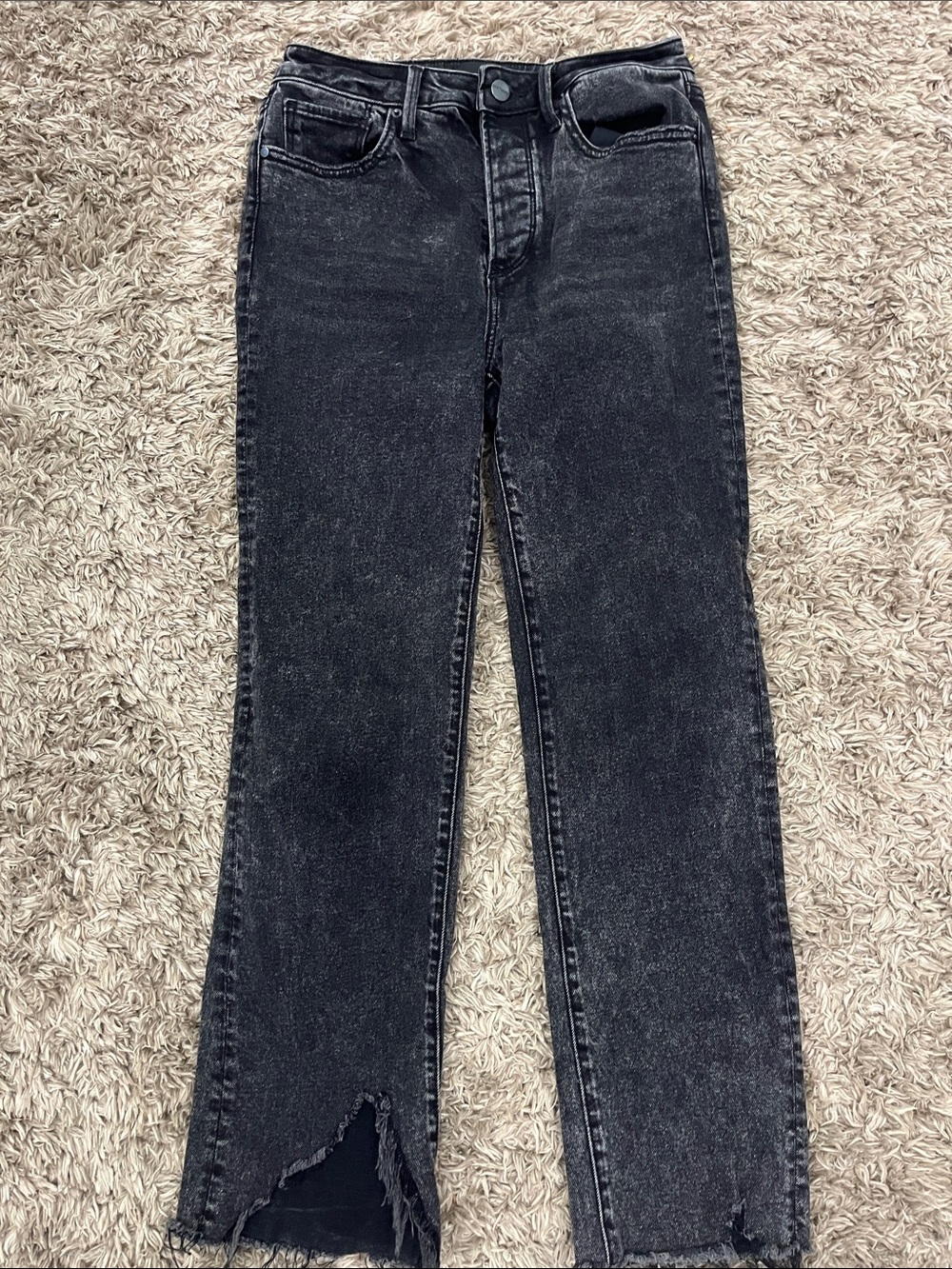 DRIFTWOOD Washed Black Cropped Jeans with Frayed Ankle